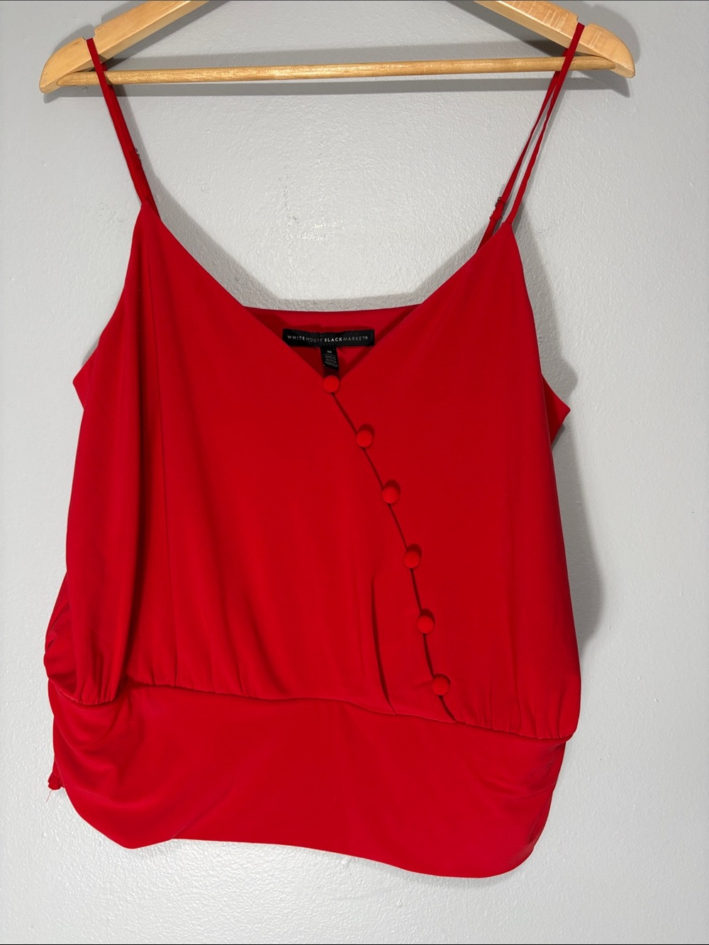 White House Black Market Red Button-Detail Spaghetti-Strap Cami M